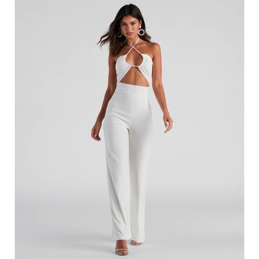 Sleek And Sultry White Halter Jumpsuit